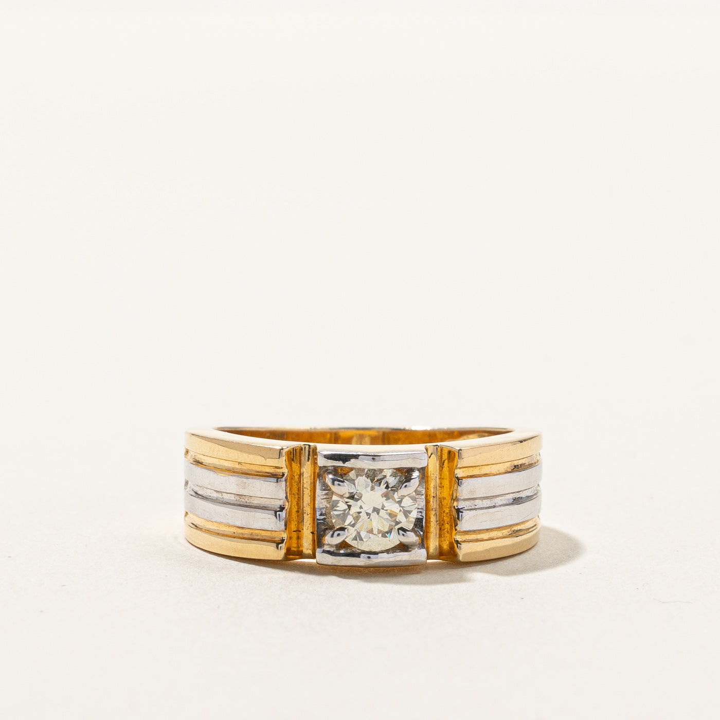 Two Tone Gold Diamond Textured Band | 0.69ct VS1/VS2 J/K | SZ 8.75 |