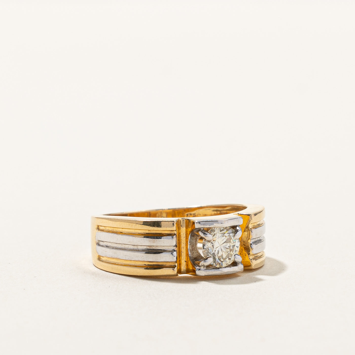 Two Tone Gold Diamond Textured Band | 0.69ct VS1/VS2 J/K | SZ 8.75 |