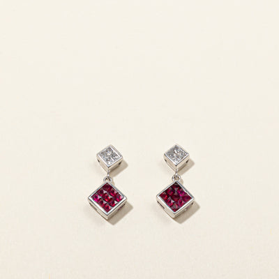 Cluster Ruby & Diamond Earrings | 1.00ctw | 0.40ctw |