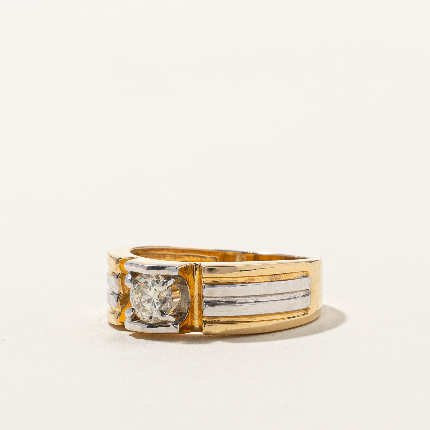 Two Tone Gold Diamond Textured Band | 0.69ct VS1/VS2 J/K | SZ 8.75 |