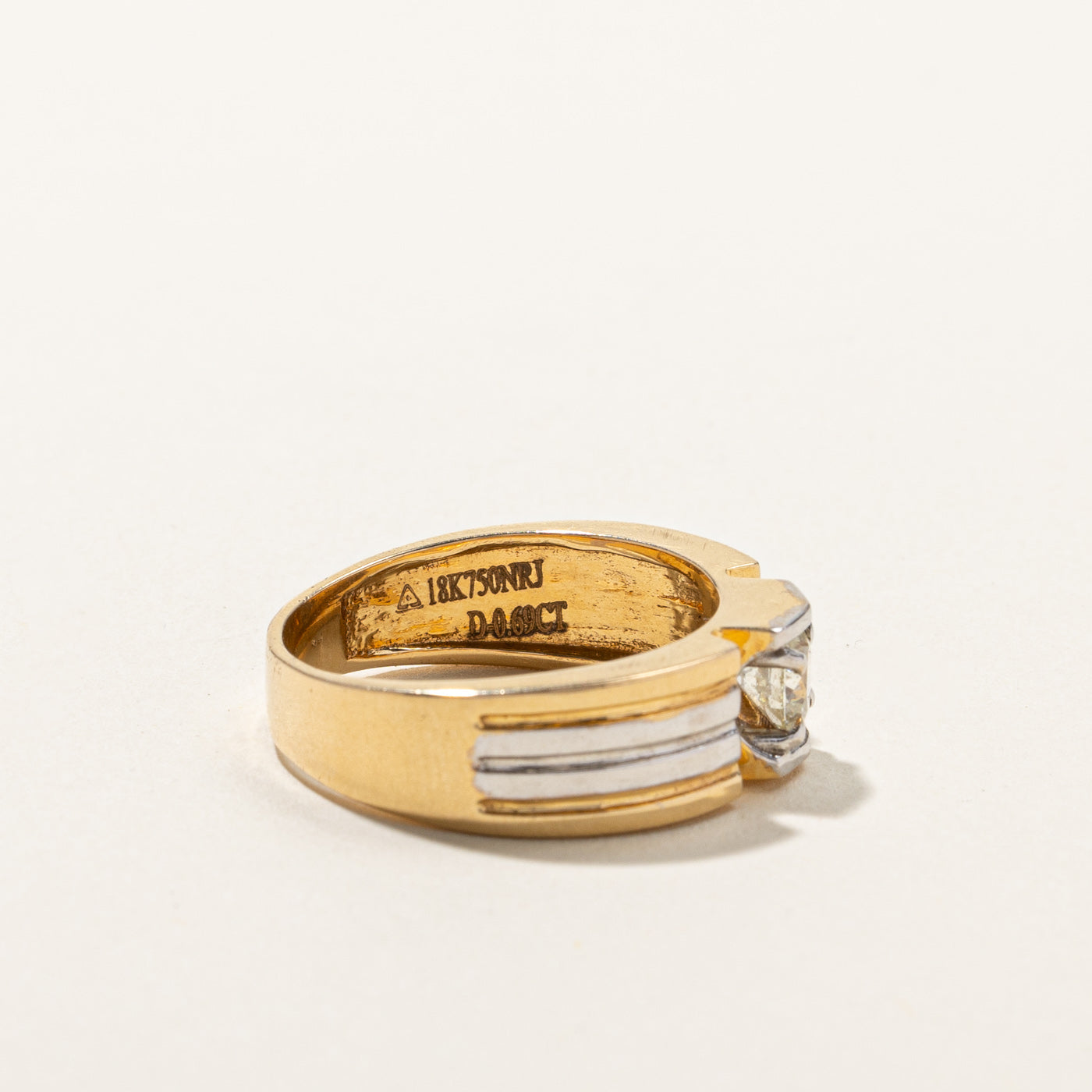 Two Tone Gold Diamond Textured Band | 0.69ct VS1/VS2 J/K | SZ 8.75 |