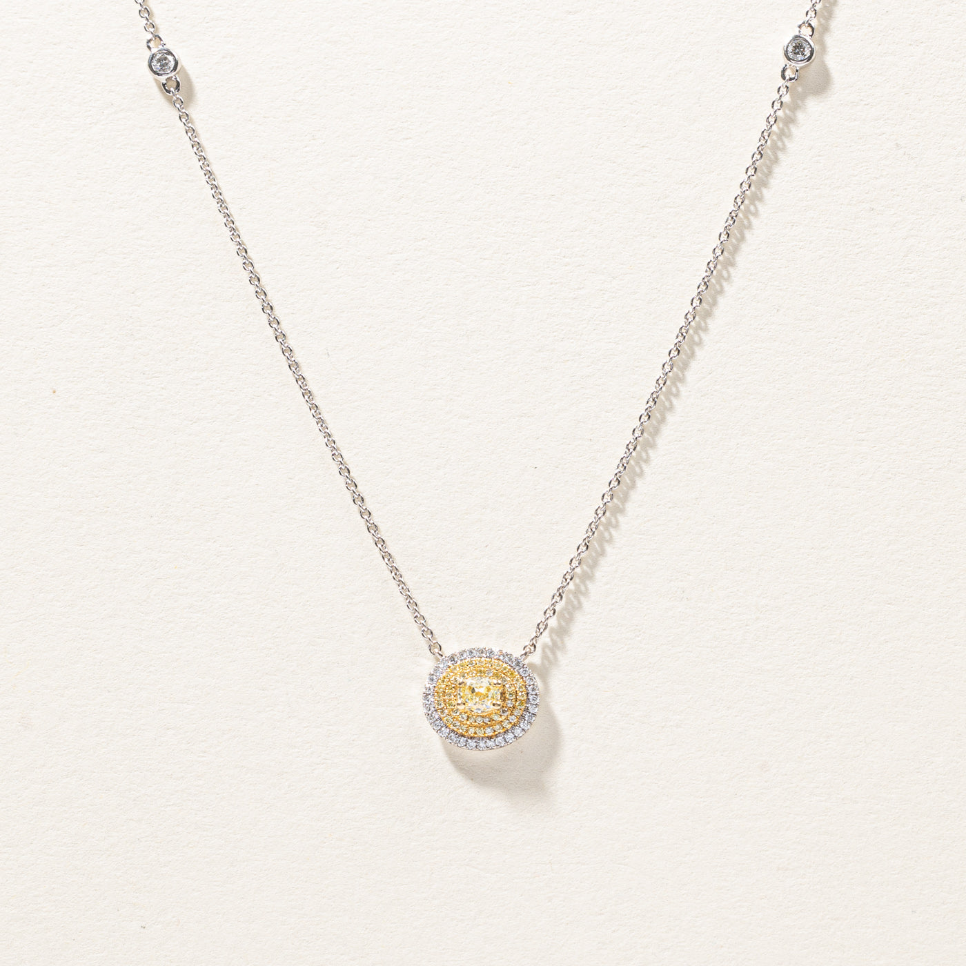 Halo Yellow Diamond Necklace | 0.98ctw | 18"|