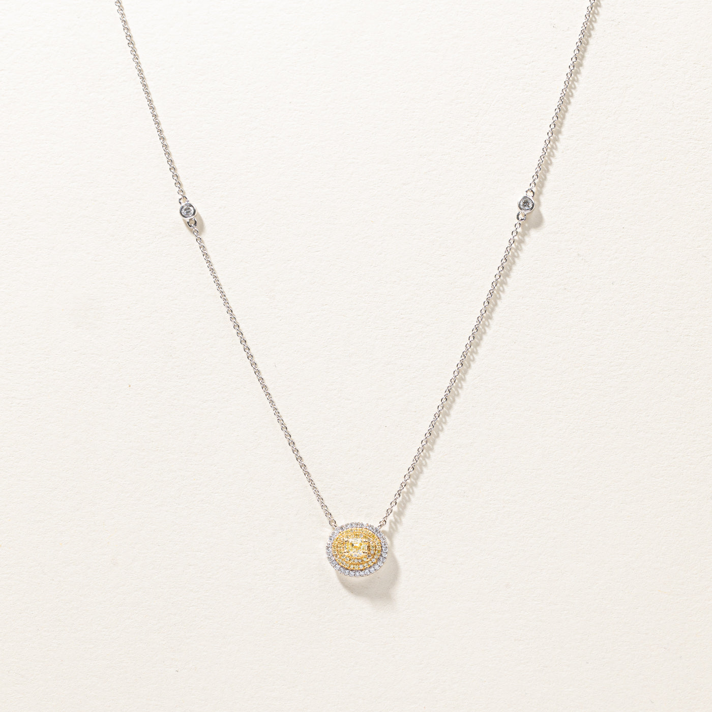 Halo Yellow Diamond Necklace | 0.98ctw | 18"|