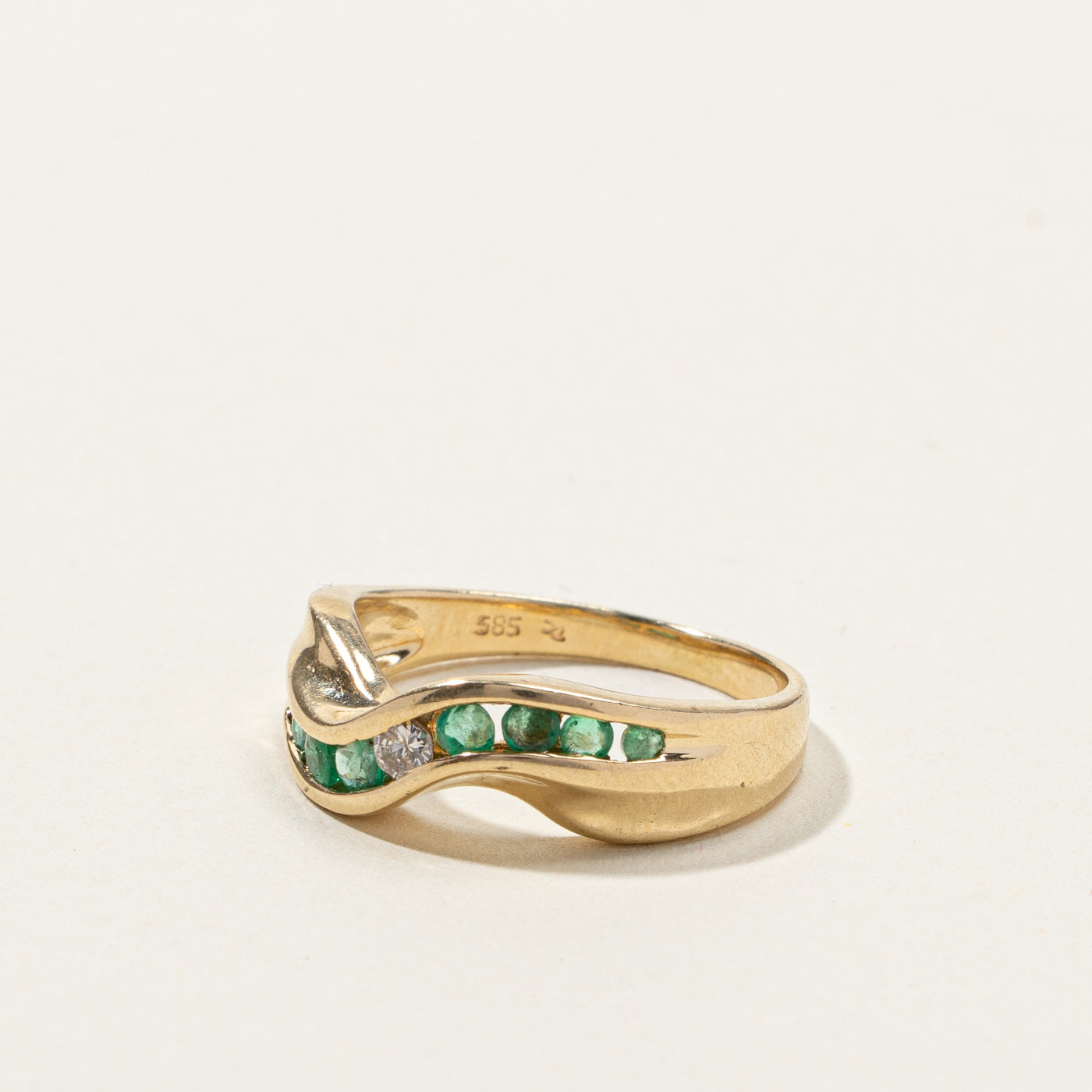 Channel Set Emerald & Diamond Wave Ring | 0.20ctw | 0.07ctw | SZ 6 |