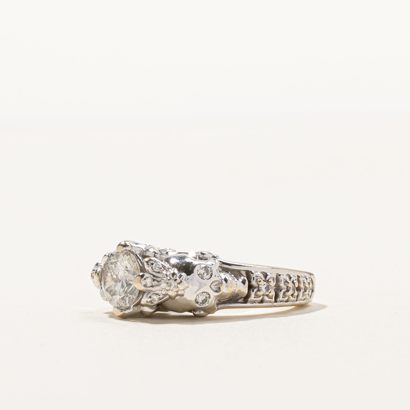 Bague tête de mort en diamant | 1,38 ct SI2 F | Taille 5,25 | 