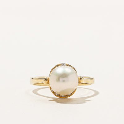 Solitaire Pearl & Diamond Ring | SZ 5.5 |