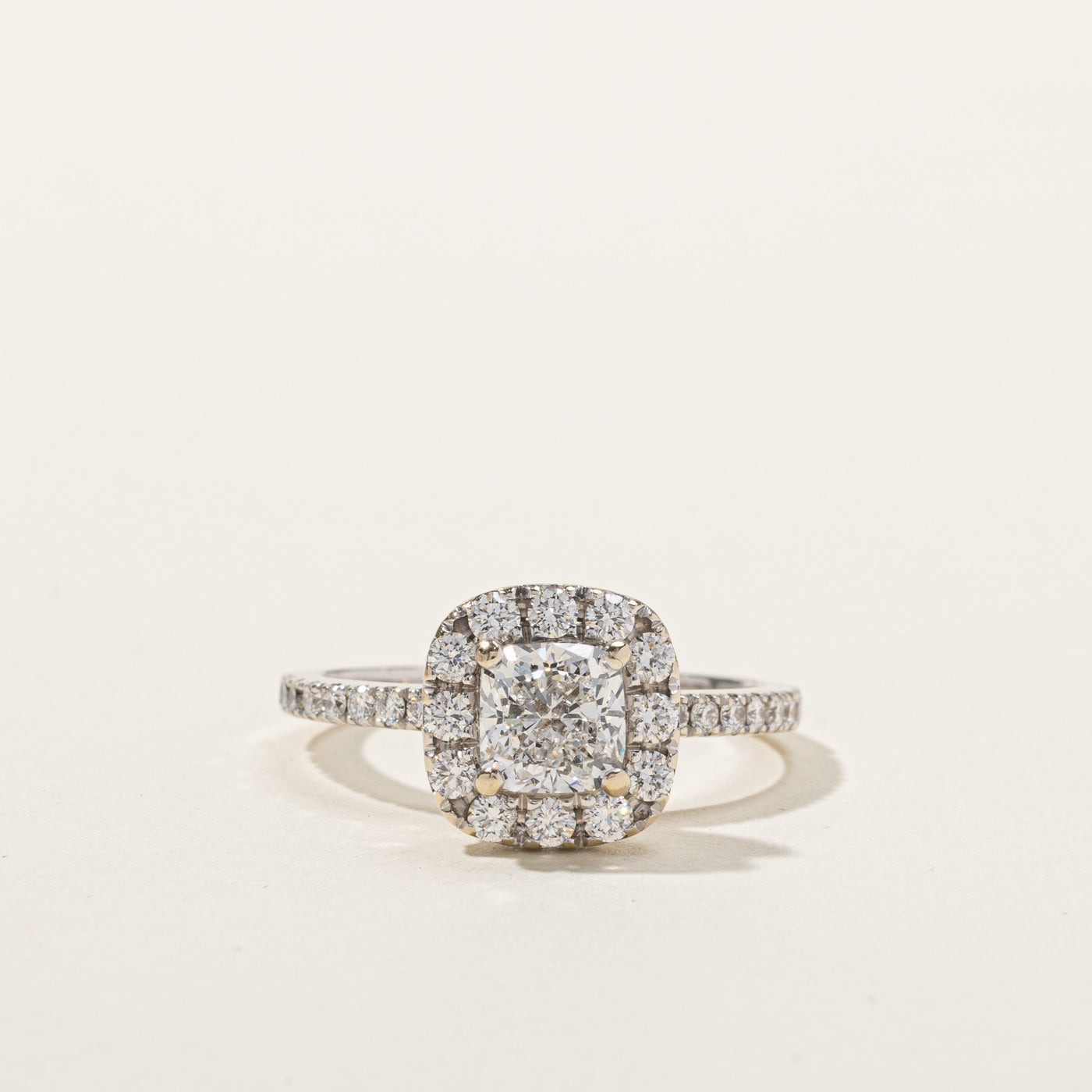 GIA Certified Cushion Diamond Halo Engagement Ring | 1.73ctw SI1 E | SZ 8 |