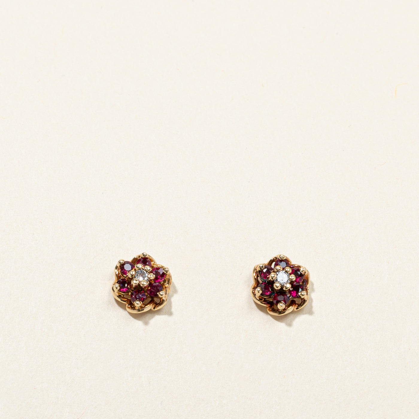 Cluster Ruby & Diamond Stud Earrings | 0.50ctw | 0.08ctw |