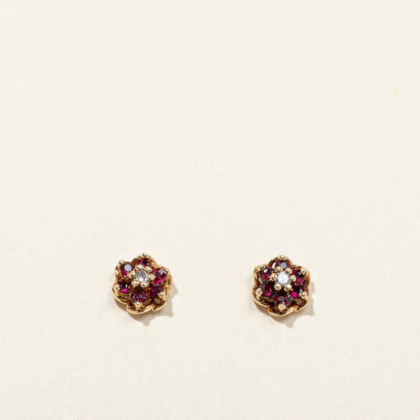 Cluster Ruby & Diamond Stud Earrings | 0.50ctw | 0.08ctw |