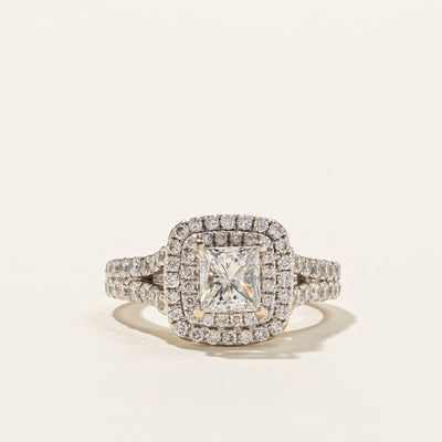 Halo Princess Cut Diamond Engagement Ring | 1.67ctw SI1 J/K | SZ 6.5 |