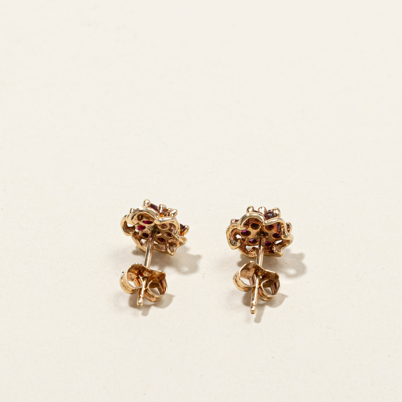 Cluster Ruby & Diamond Stud Earrings | 0.50ctw | 0.08ctw |