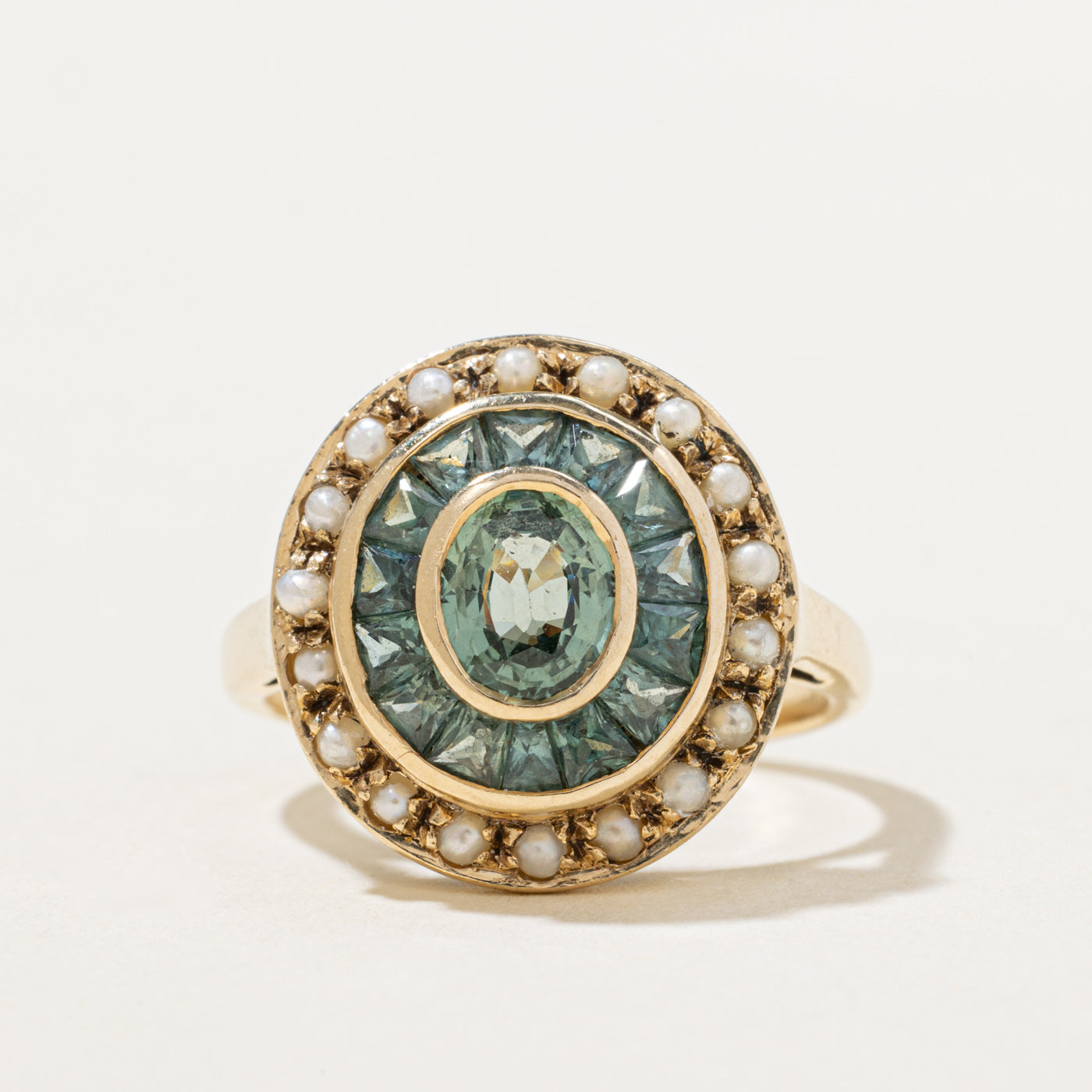 Green Sapphire & Seed Pearl Ring | 1.35ctw | SZ 5.75