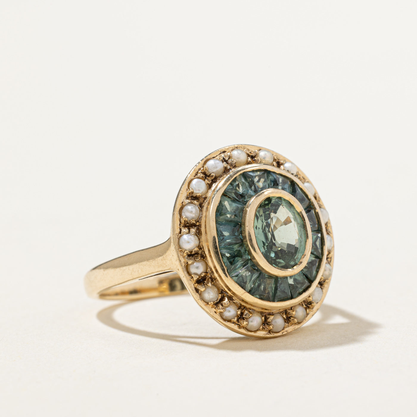 Green Sapphire & Seed Pearl Ring | 1.35ctw | SZ 5.75