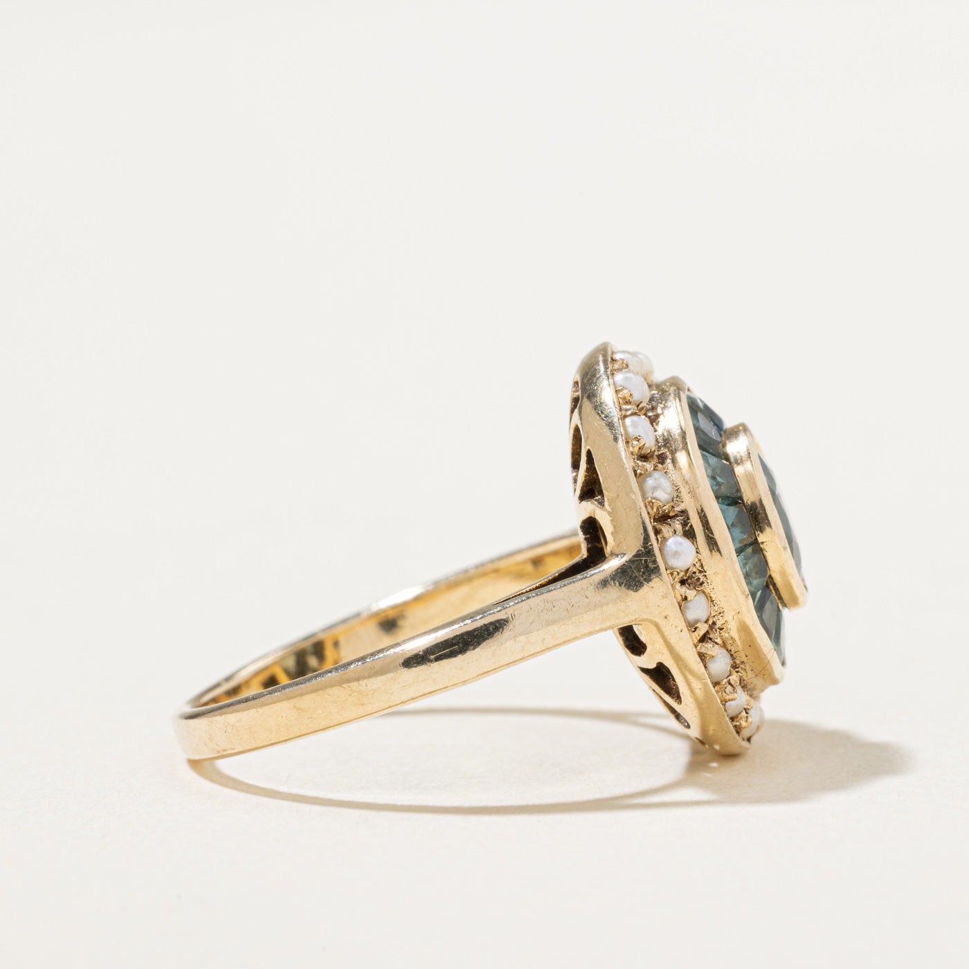 Green Sapphire & Seed Pearl Ring | 1.35ctw | SZ 5.75