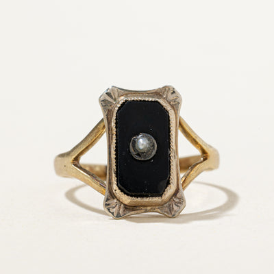 Onyx & Seed Pearl Tapered Ring | 0.55ctw | SZ 5.25