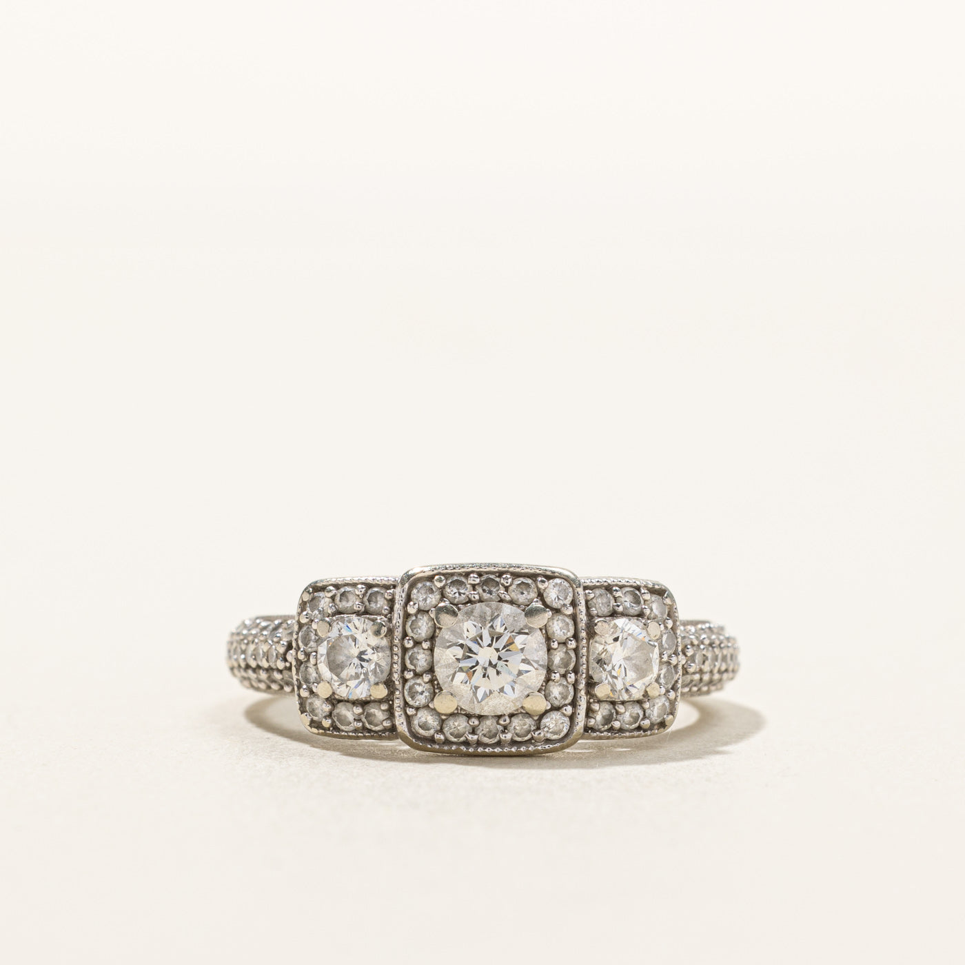 Three Stone Diamond Halo Ring | 0.82ctw | SZ 6.25 |