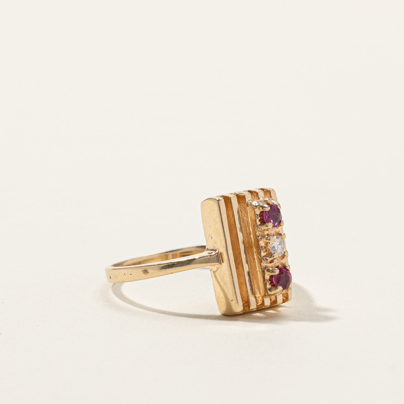 Textured Ruby & Diamond Ring | 0.12ctw | 0.04ct | SZ 7.25 |