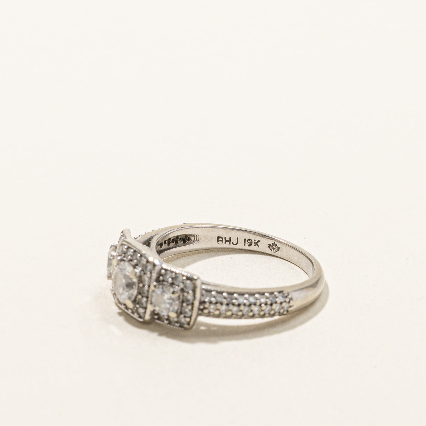 Three Stone Diamond Halo Ring | 0.82ctw | SZ 6.25 |