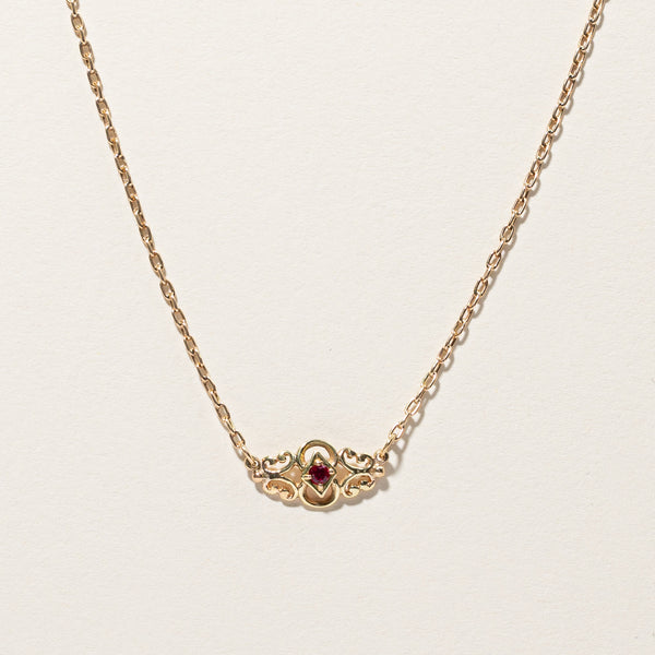 Filigree Synthetic Ruby Necklace | 0.07ctw | 15