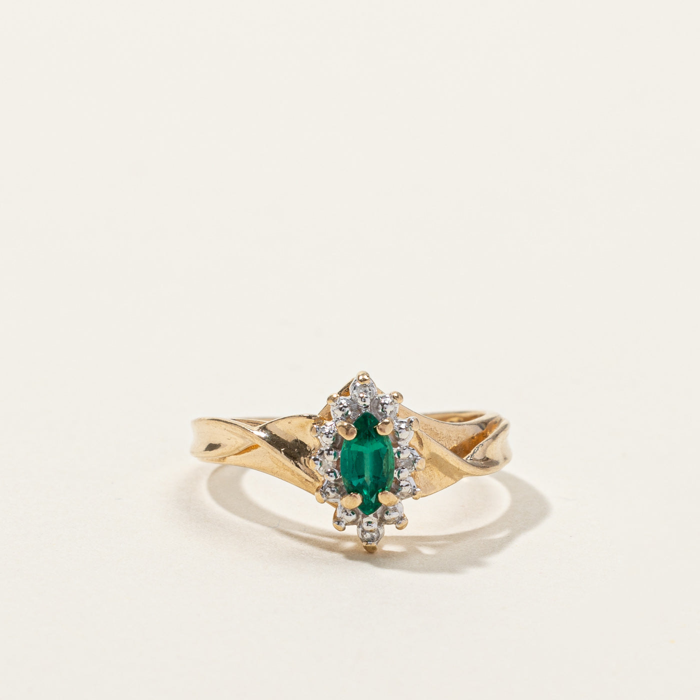 Synthetic Emerald & Diamond Cocktail Ring | 0.18ct | 0.02ctw | SZ 5.5 |