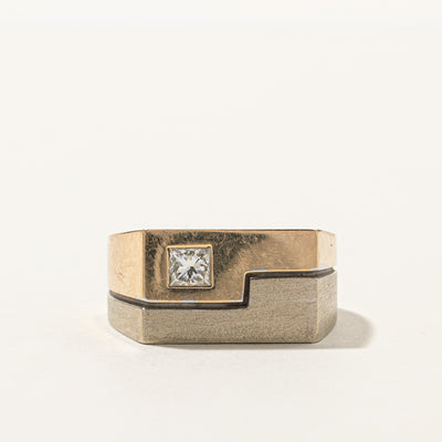 Two Tone Gold Princess Diamond Signet Ring | 0.47ct | SZ 11 |