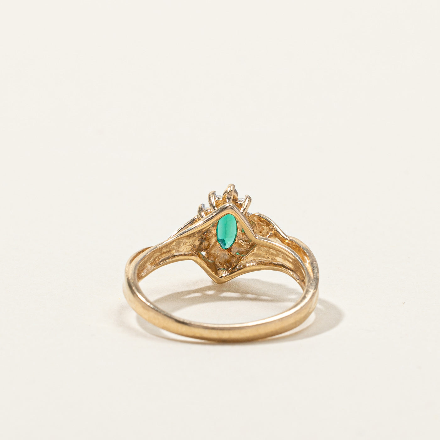 Synthetic Emerald & Diamond Cocktail Ring | 0.18ct | 0.02ctw | SZ 5.5 |