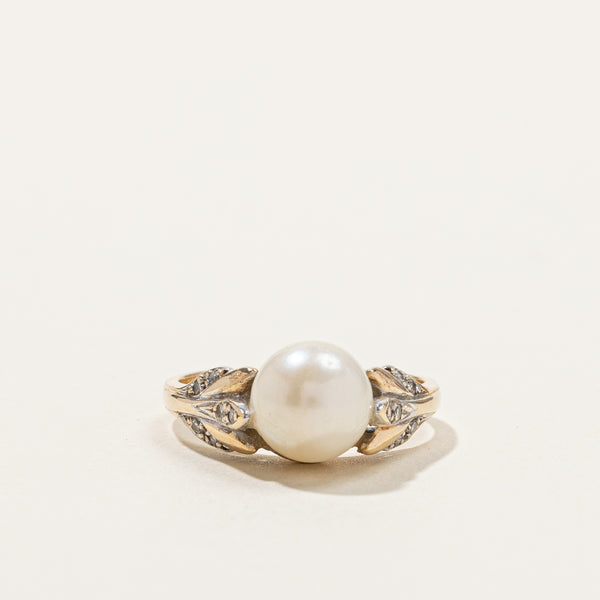 High Set Pearl & Diamond Ring | 0.06ctw | SZ 6.25 |