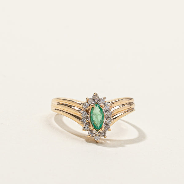 Emerald & Diamond Cocktail Ring | 0.13ct | 0.10ctw | SZ 4.75 |