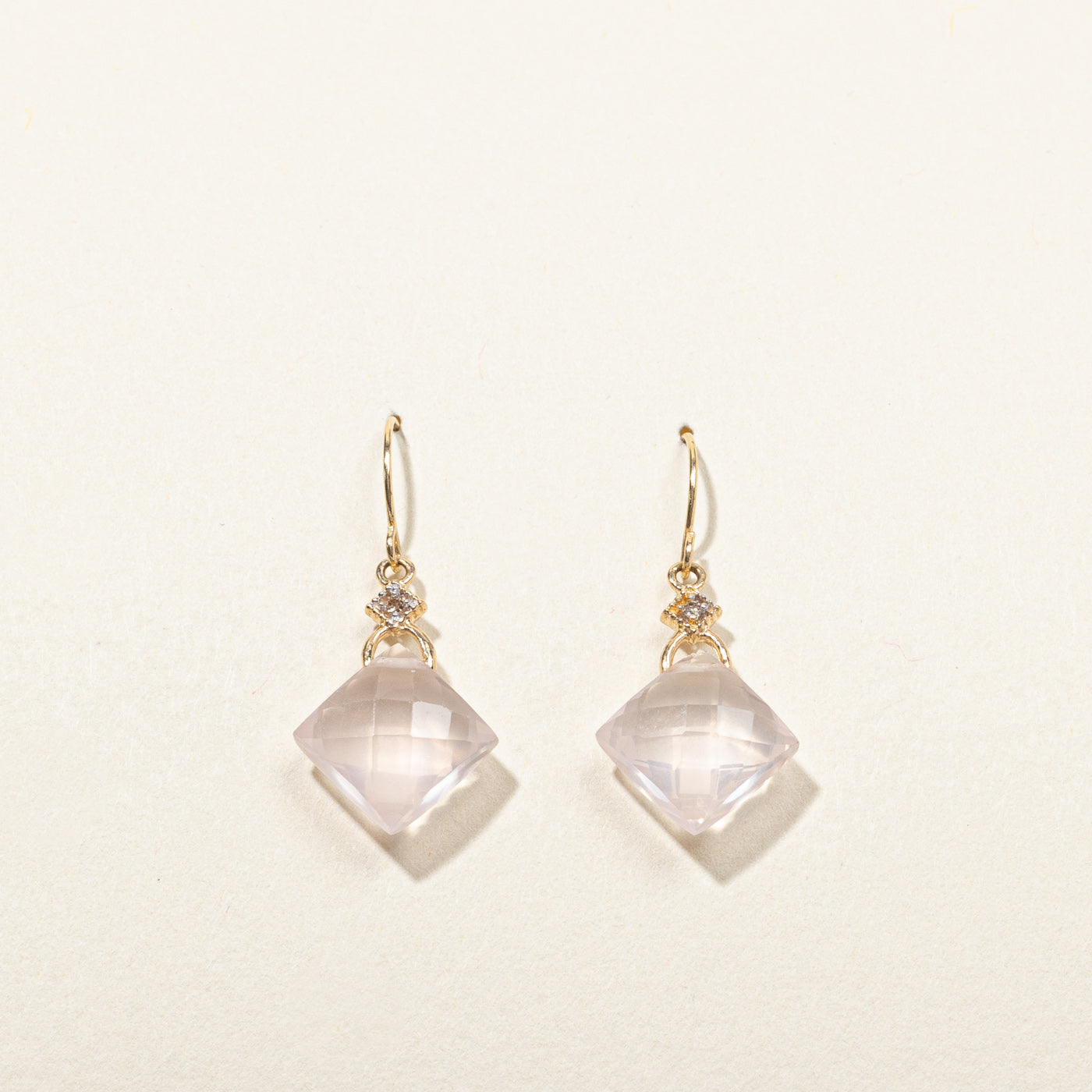 Rose Quartz & Diamond Dangle Earrings | 9.00ctw | 0.01ctw |