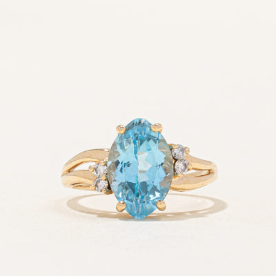 Blue Topaz & Diamond Cocktail Ring | 3.00ct, 0.08ctw | SZ 5.75 |