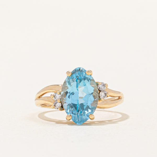 Blue Topaz & Diamond Cocktail Ring | 3.00ct, 0.08ctw | SZ 5.75 |