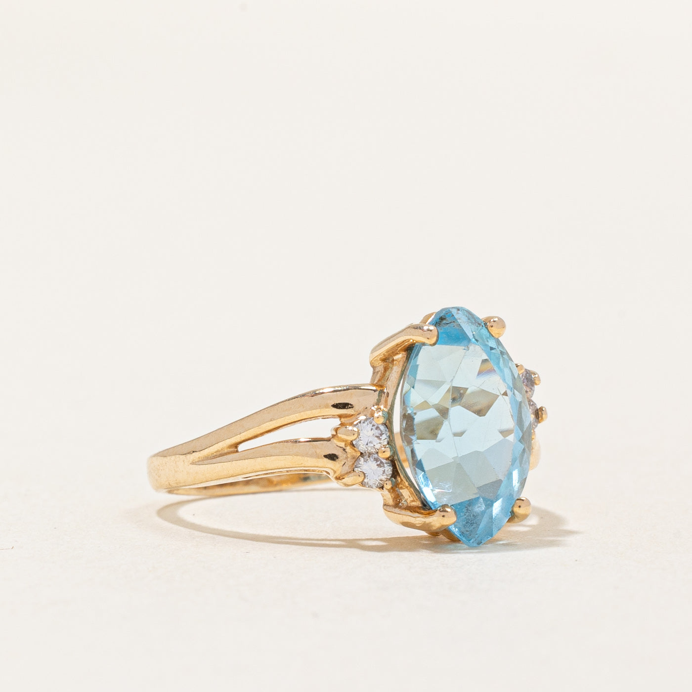 Blue Topaz & Diamond Cocktail Ring | 3.00ct, 0.08ctw | SZ 5.75 |