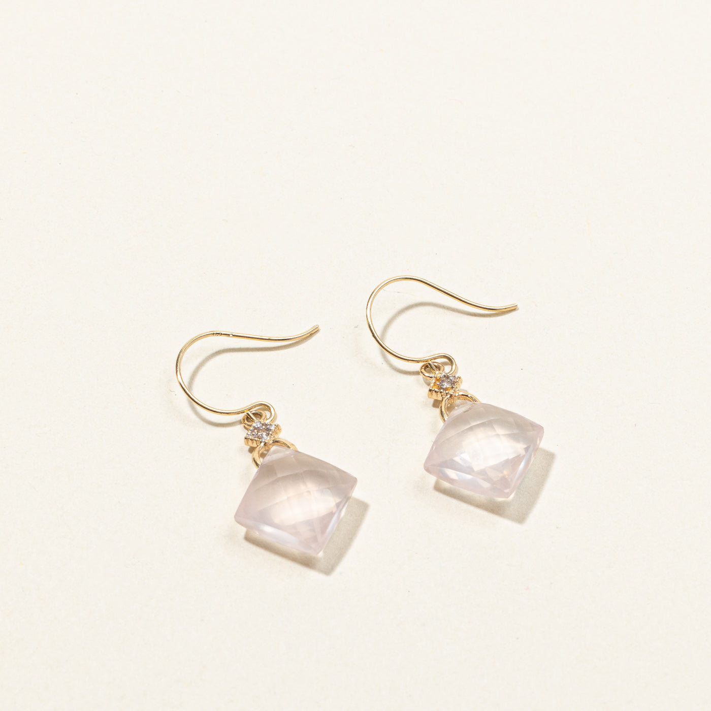 Rose Quartz & Diamond Dangle Earrings | 9.00ctw | 0.01ctw |