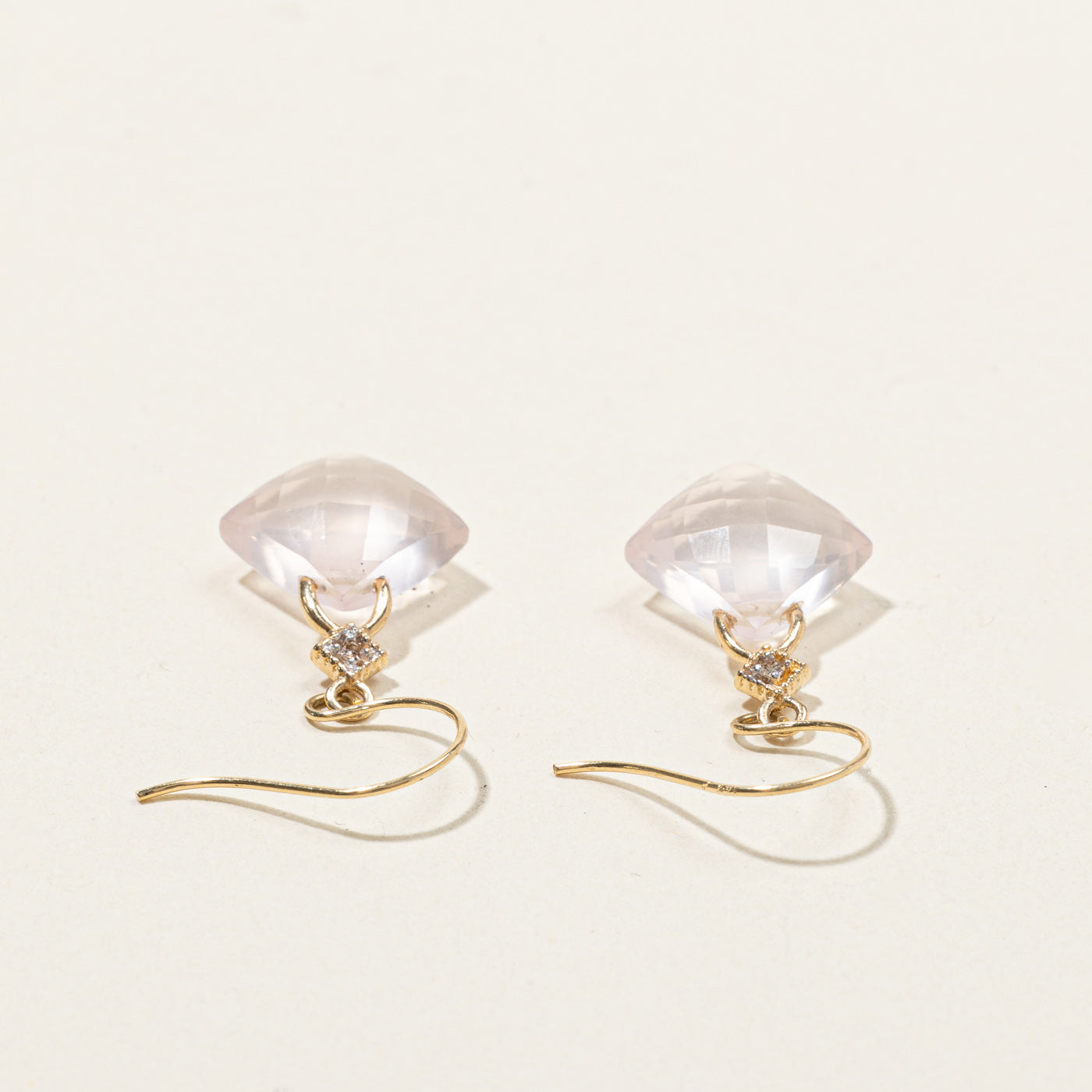 Rose Quartz & Diamond Dangle Earrings | 9.00ctw | 0.01ctw |
