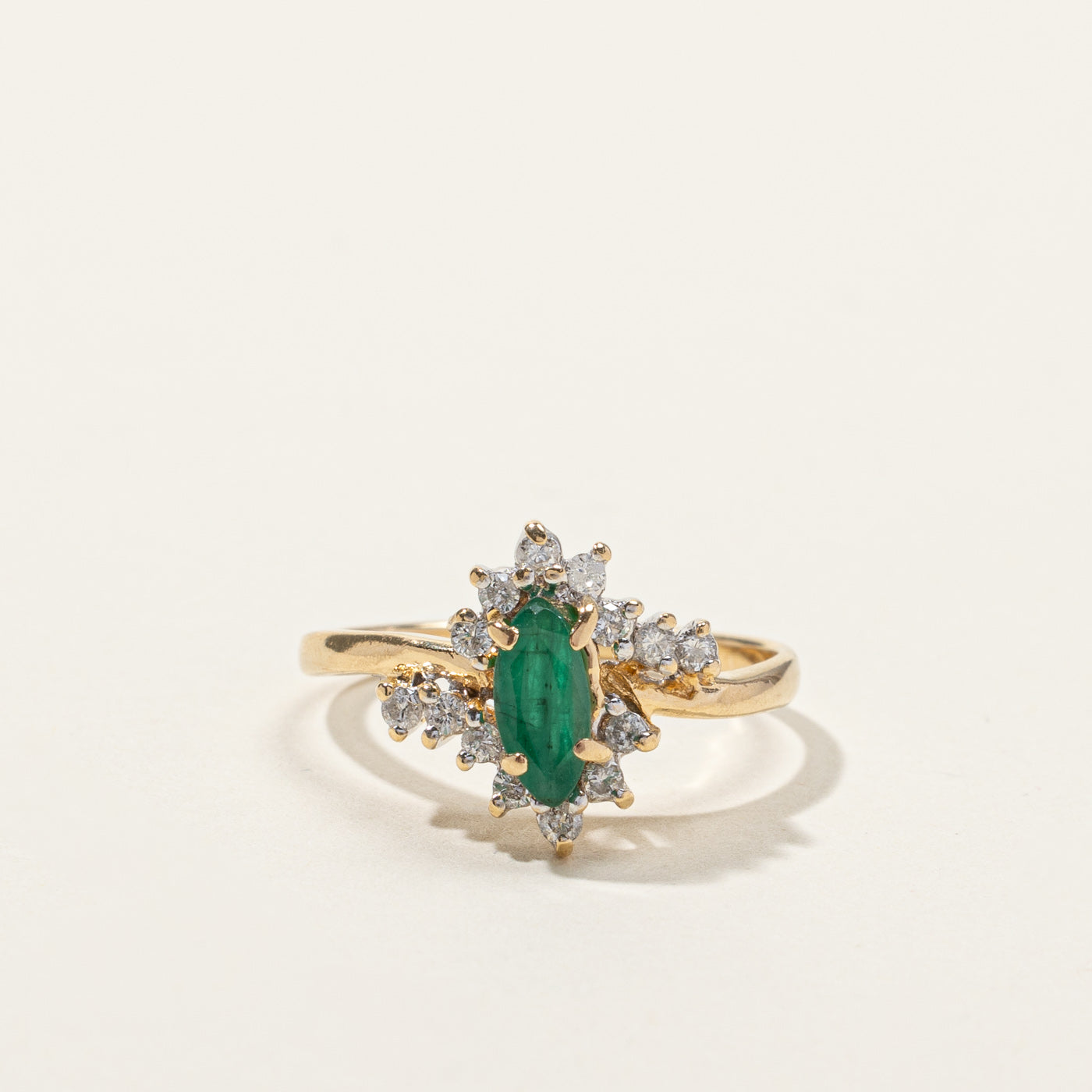Bypass Emerald & Diamond Ring | 0.38ct | 0.25ctw | SZ 8 |
