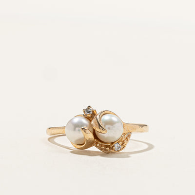 Bypass Pearl & Diamond Ring | 0.04ctw | SZ 8.75 |