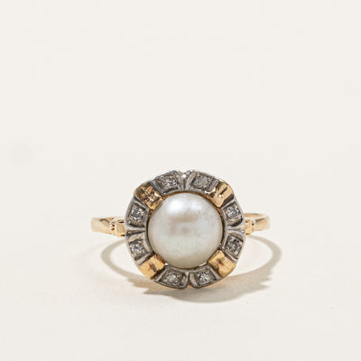 Pearl & Diamond Cocktail Ring | 0.12ctw | SZ 8 |