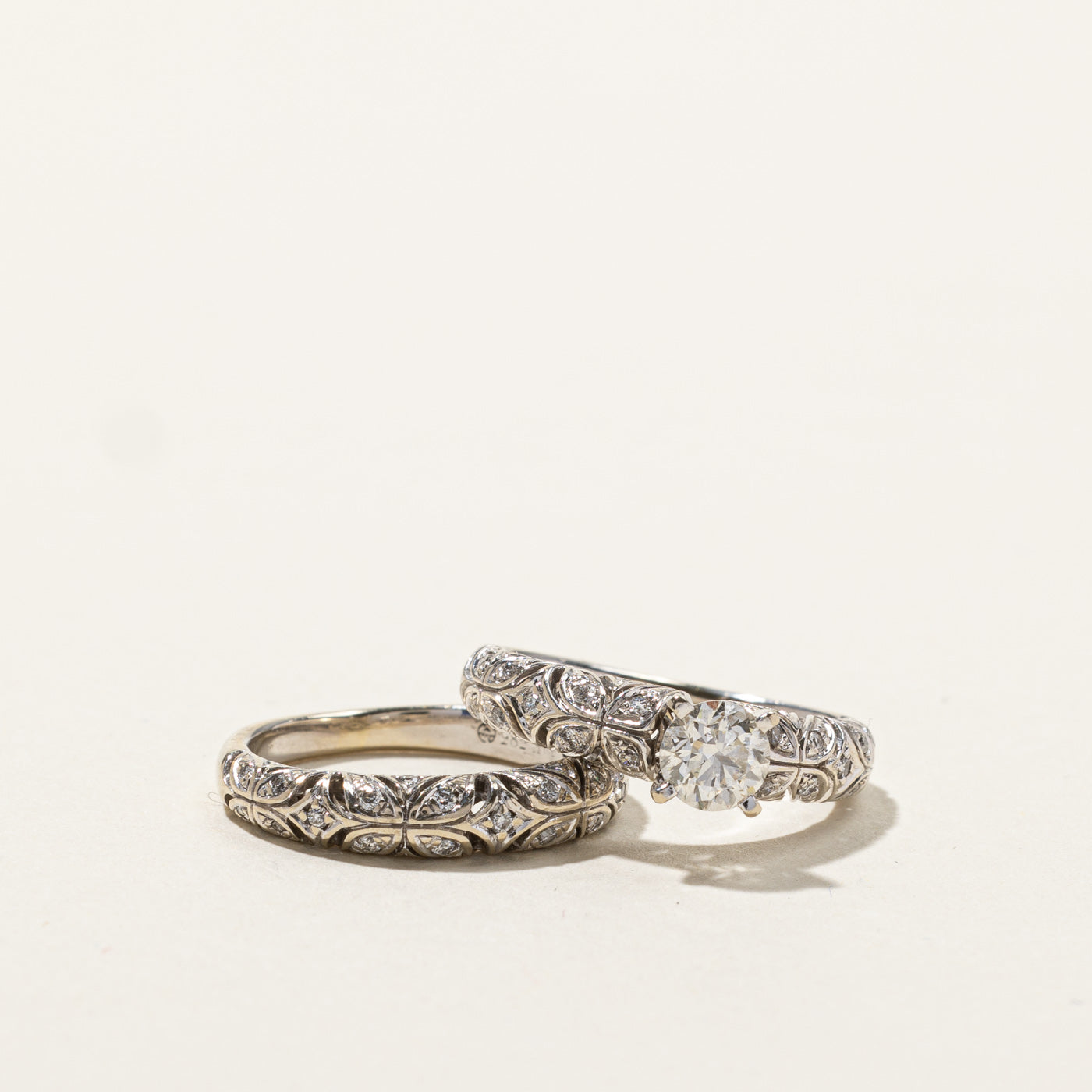 Filigree Diamond Engagement Ring Set | 0.69ctw | SZ 4 |