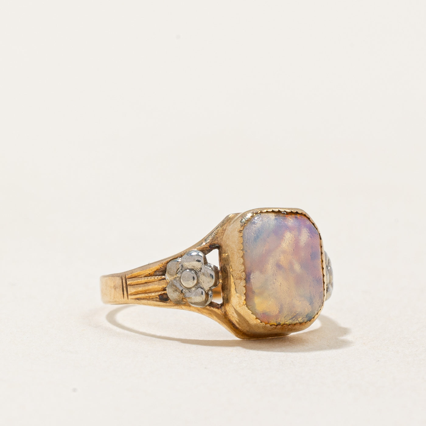 Bague décorative vintage canadienne en résine à paillettes dorées | Taille 3,5 | 