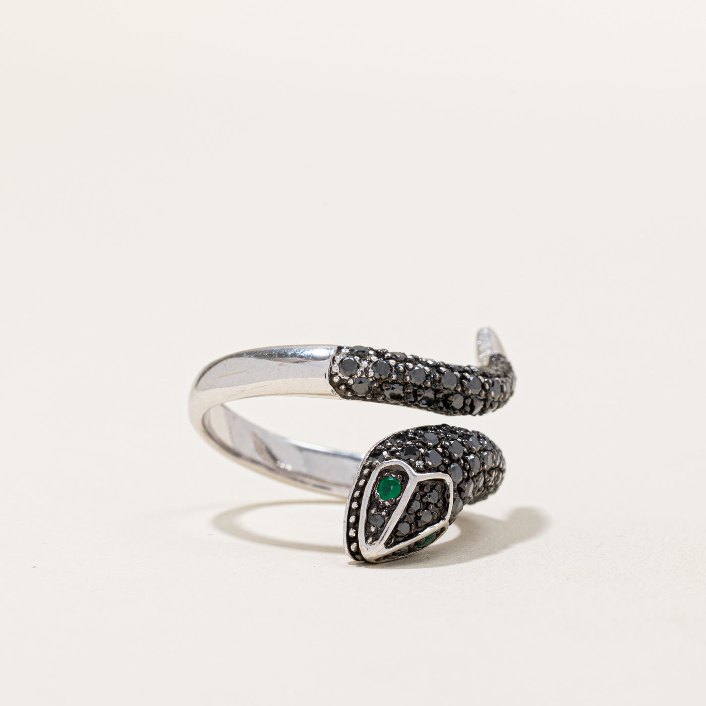 'Effy' Black Diamond & Emerald Snake Ring | 0.90ctw, 0.06ctw | SZ 7.25 |