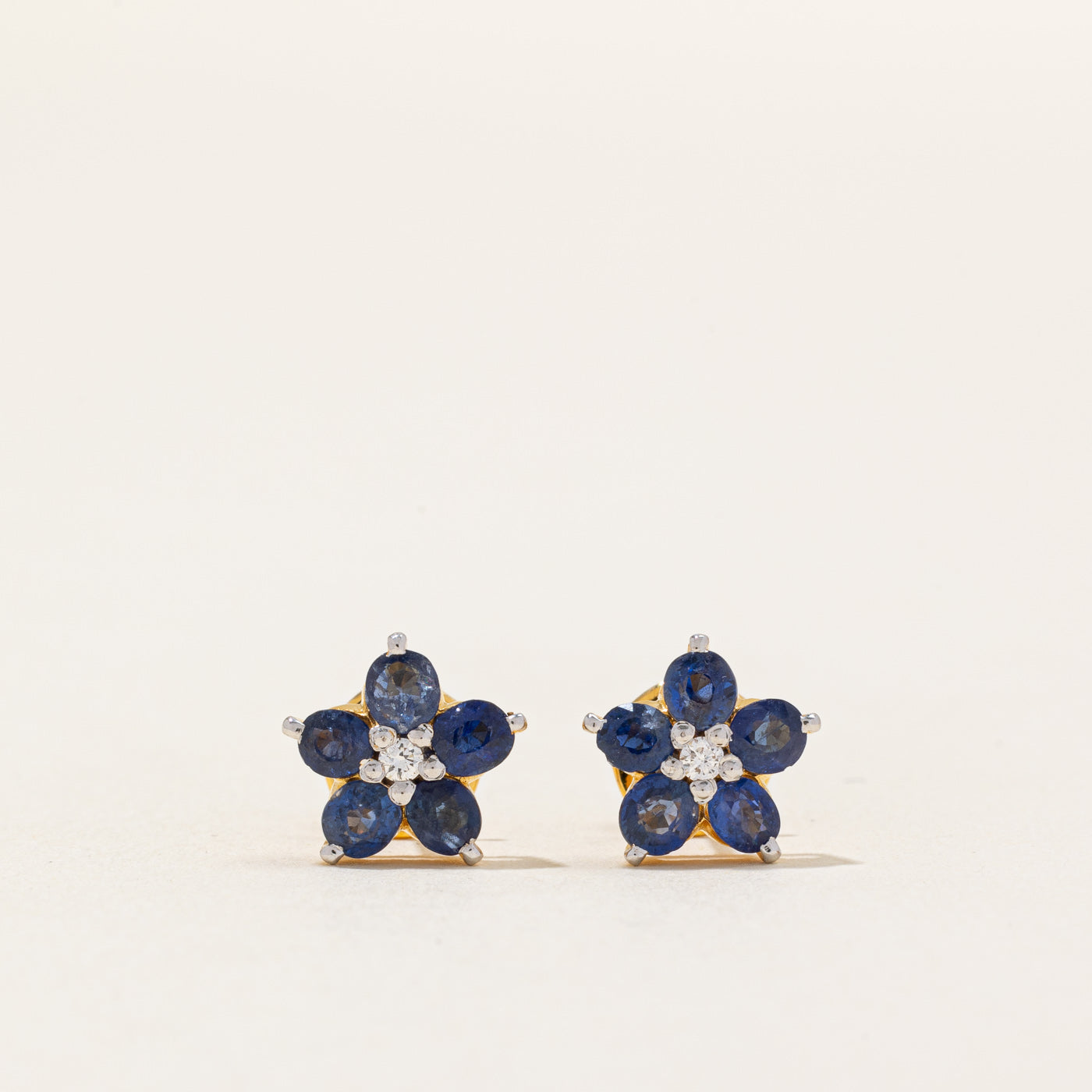 Sapphire & Diamond Flower Earrings | 1.10ctw, 0.026ctw |