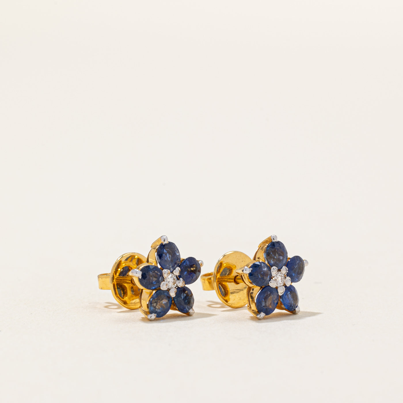 Sapphire & Diamond Flower Earrings | 1.10ctw, 0.026ctw |