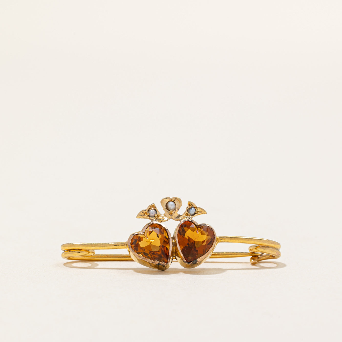 Citrine Heart & Seed Pearl Brooch | 0.90ctw |