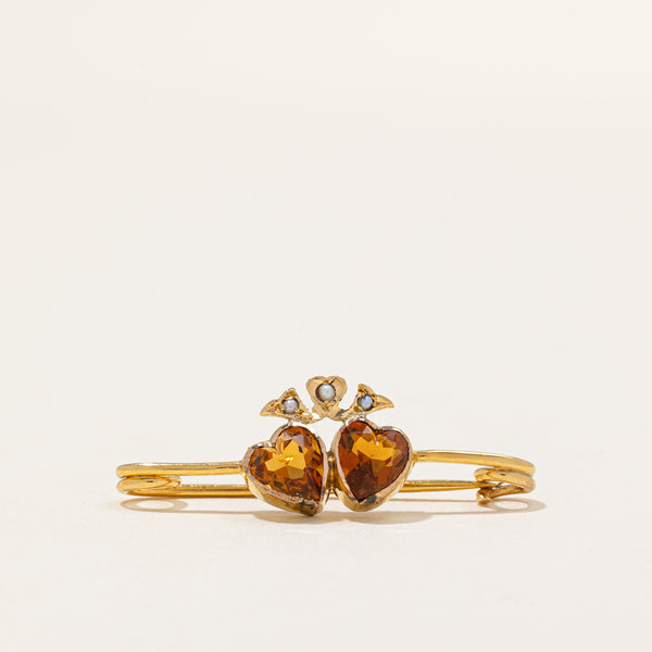 Citrine Heart & Seed Pearl Brooch | 0.90ctw |