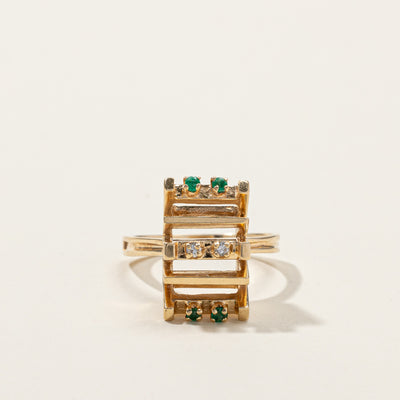 Textured Emerald & Diamond Ring | 0.08ctw | 0.04ctw | SZ 7.5 |