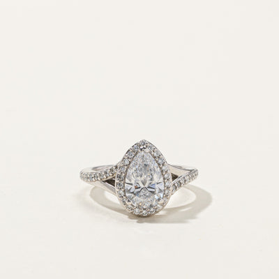 1.31ct GIA-graded Pear Shaped Natural Diamond Halo Engagement Ring | GIA 1.31ct IF D | 0.40ctw | SZ 4.5 |