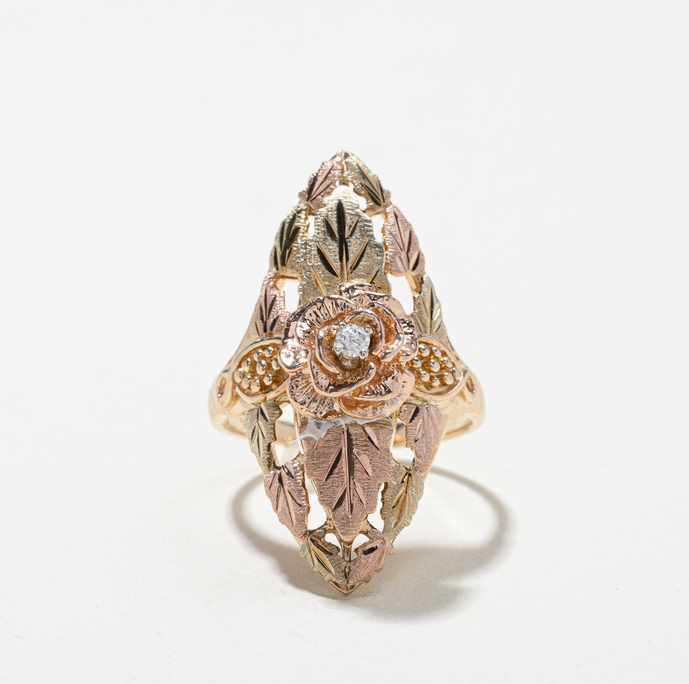 Black Hills Gold' Solitaire Diamond Textured Gold Ring | 0.04ct | SZ 7.75 |