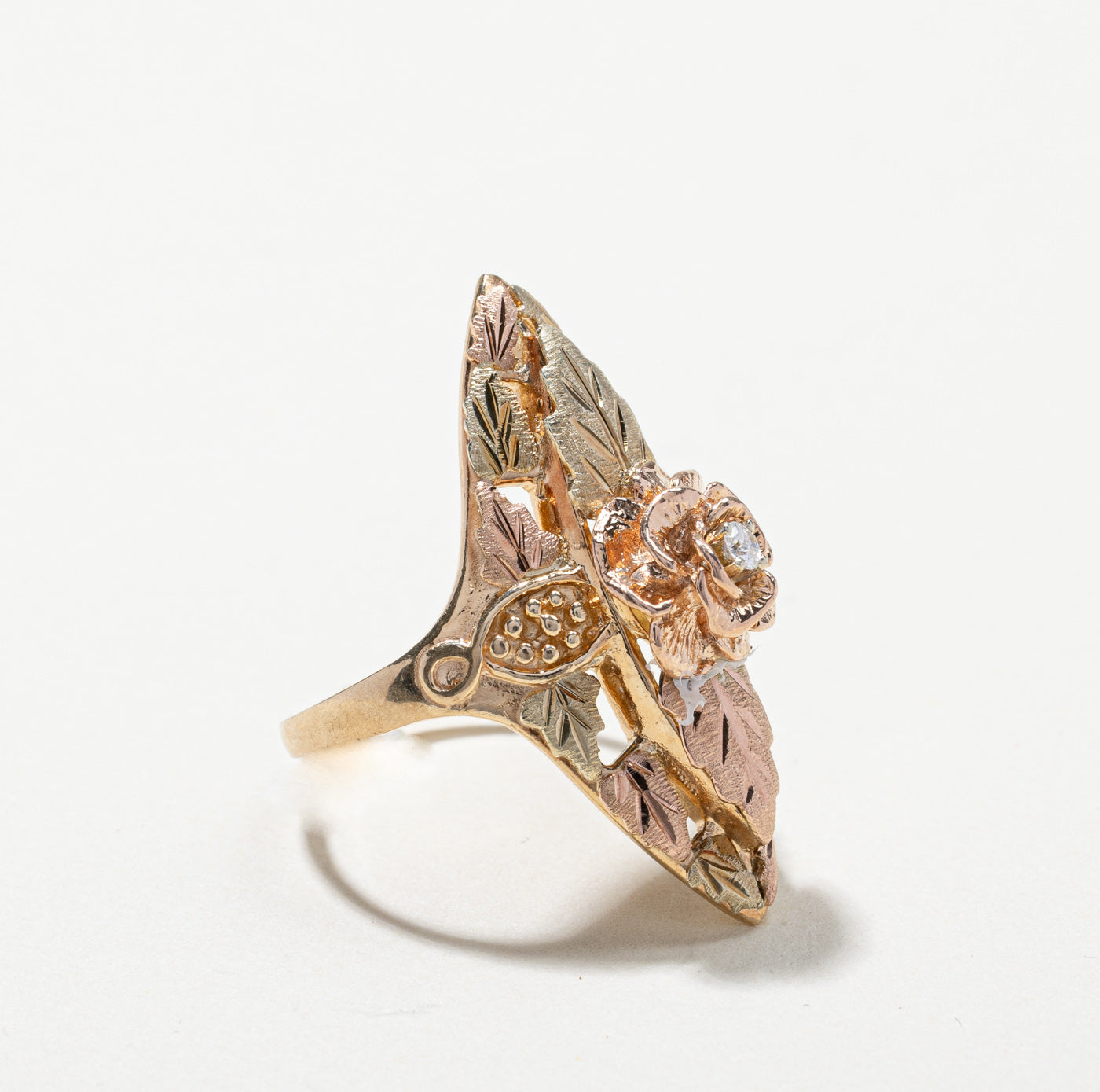 Black Hills Gold' Solitaire Diamond Textured Gold Ring | 0.04ct | SZ 7.75 |