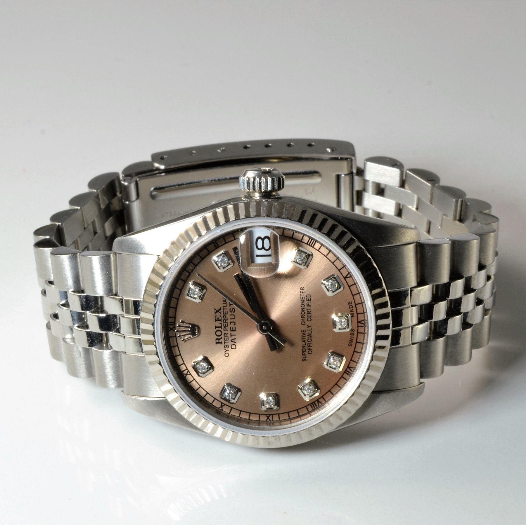 'Rolex' Custom Salmon Dial Diamond Datejust Watch | 31mm | 0.20ctw | - 100 Ways