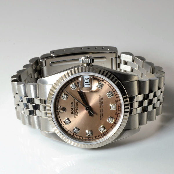 'Rolex' Custom Salmon Dial Diamond Datejust Watch | 31mm | 0.20ctw |